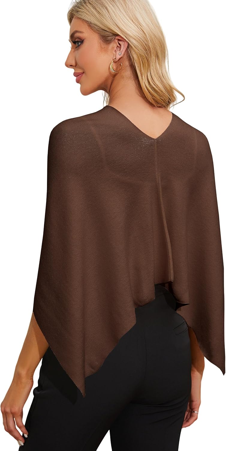 Puli Women Capri Poncho Sweater Slimming Fit Cropped Versatile Shawl Soft Knit Wraps Cowl Neck Short Tops - Image 2